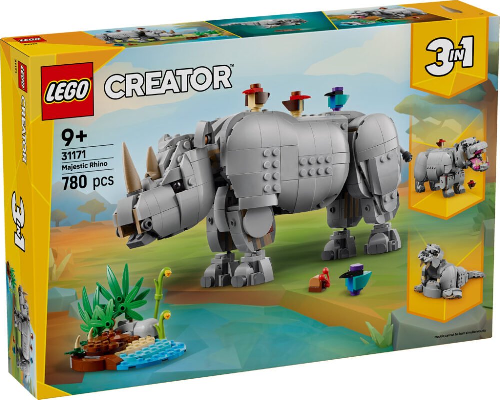 LEGO Creator 3 en 1 Animales Salvajes: Rinoceronte Majestuoso con Aves (31171) Revelado